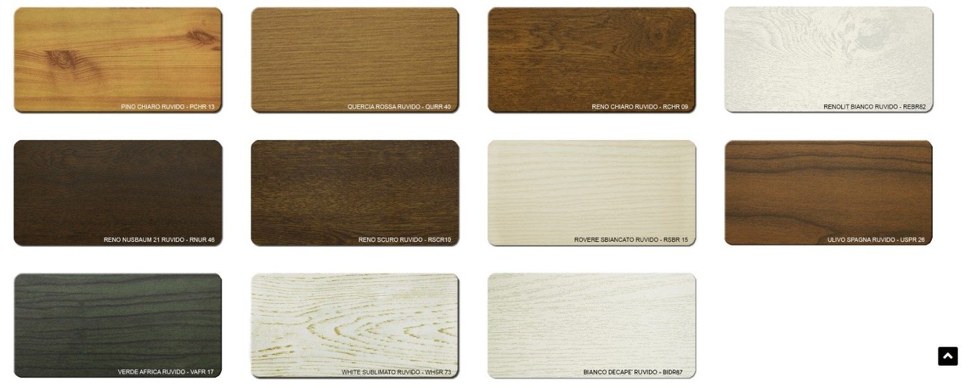 Catalogo finiture: pino, quercia, reno, bianco