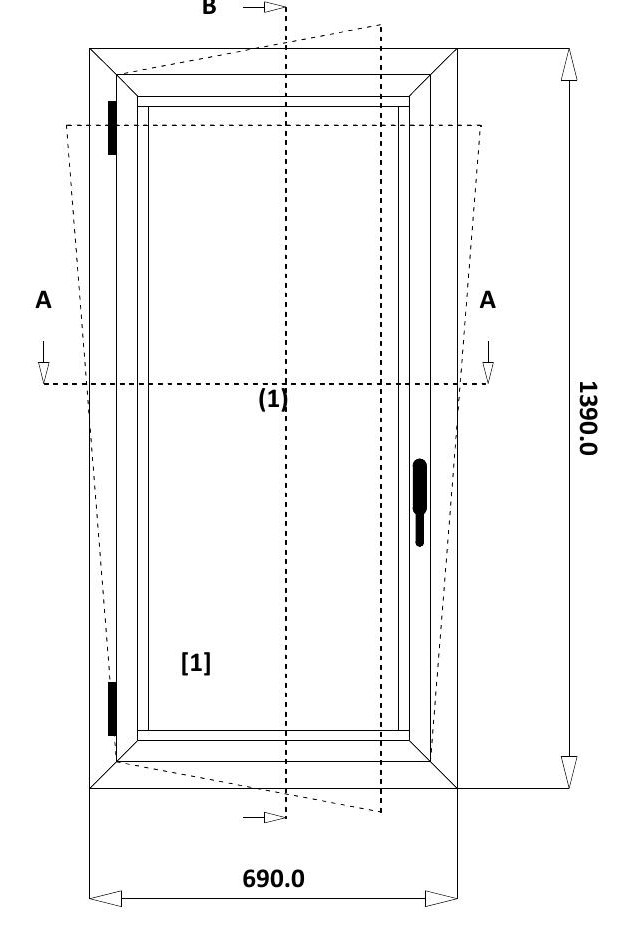 Disegno tecnico quotato — finestra 1 anta ribalta 690 per 1390 millimetri